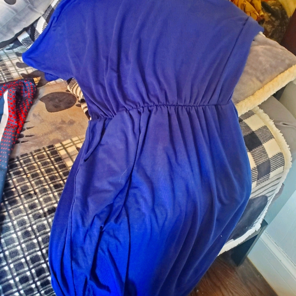 Blue long casual dress with pockets